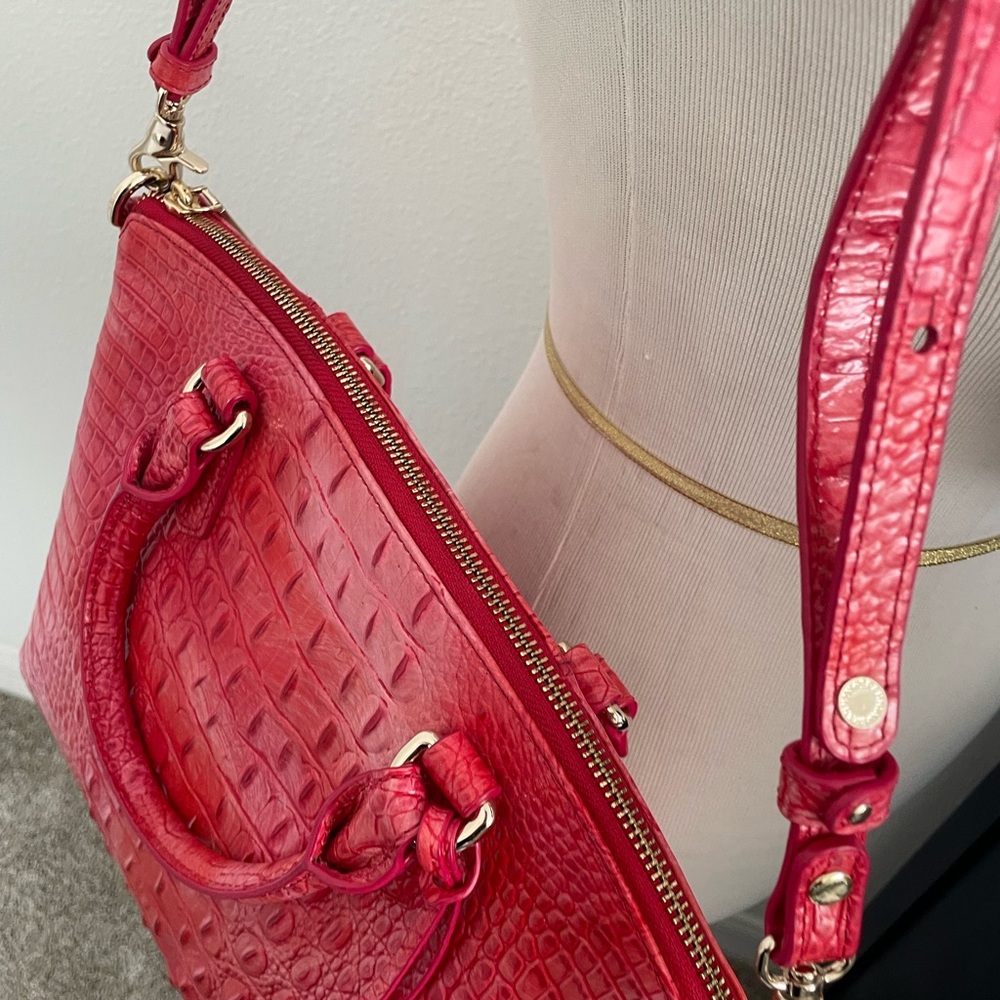 Brahmin Leather Signature Crocodile Embossed Red Leather Satchel - Picture 6 of 9